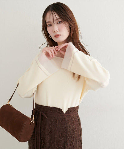 袖口透視喇叭袖針織衫