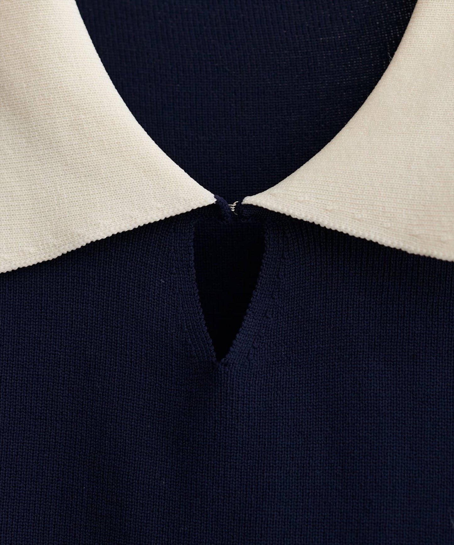 拼色翻領針織連衣裙