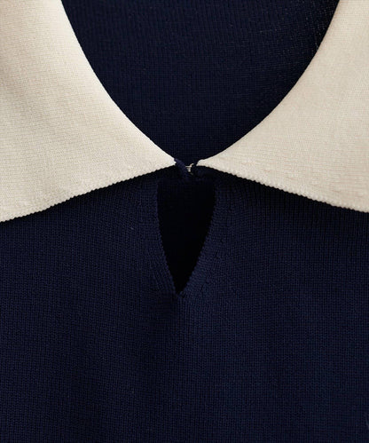 拼色翻領針織連衣裙