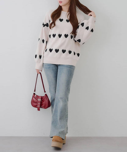 天鵝絨毛線寬鬆愛心針織衫