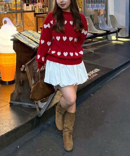 天鵝絨毛線寬鬆愛心針織衫
