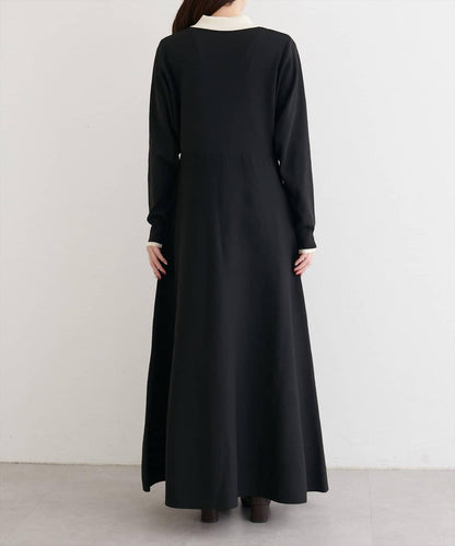 拼色翻領針織連衣裙