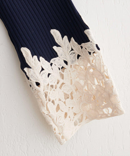 袖部蕾絲荷葉邊針織衫