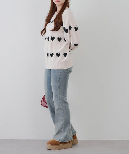 天鵝絨毛線寬鬆愛心針織衫