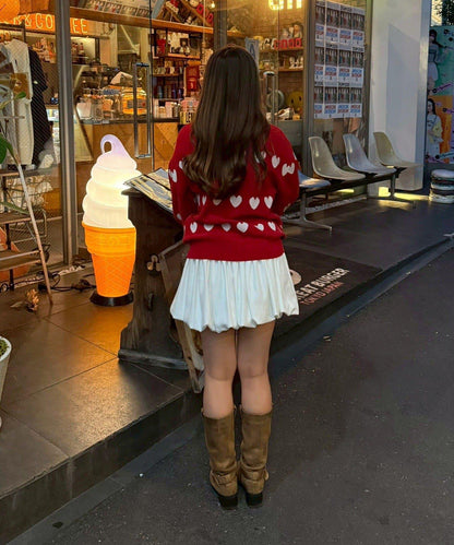 天鵝絨毛線寬鬆愛心針織衫