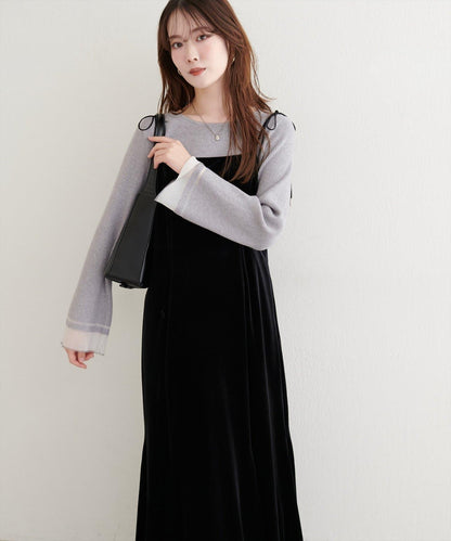 袖口透視喇叭袖針織衫