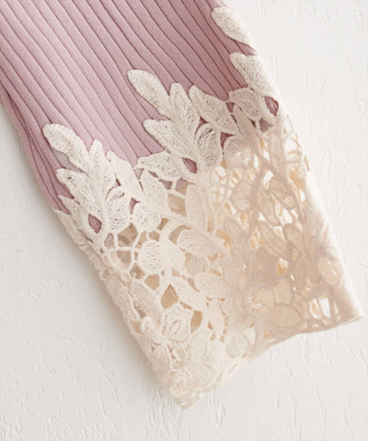 袖部蕾絲荷葉邊針織衫