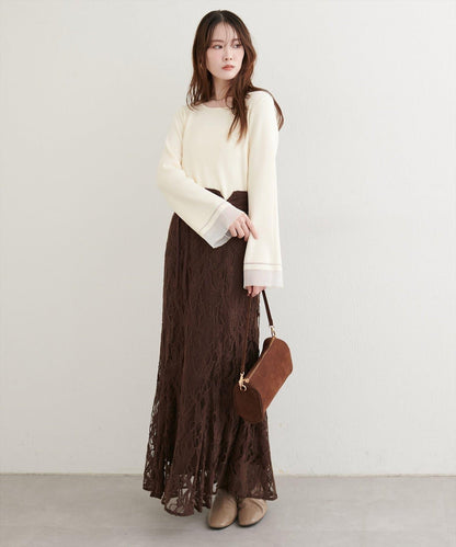 袖口透視喇叭袖針織衫