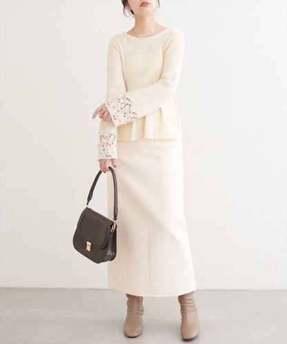袖部蕾絲荷葉邊針織衫