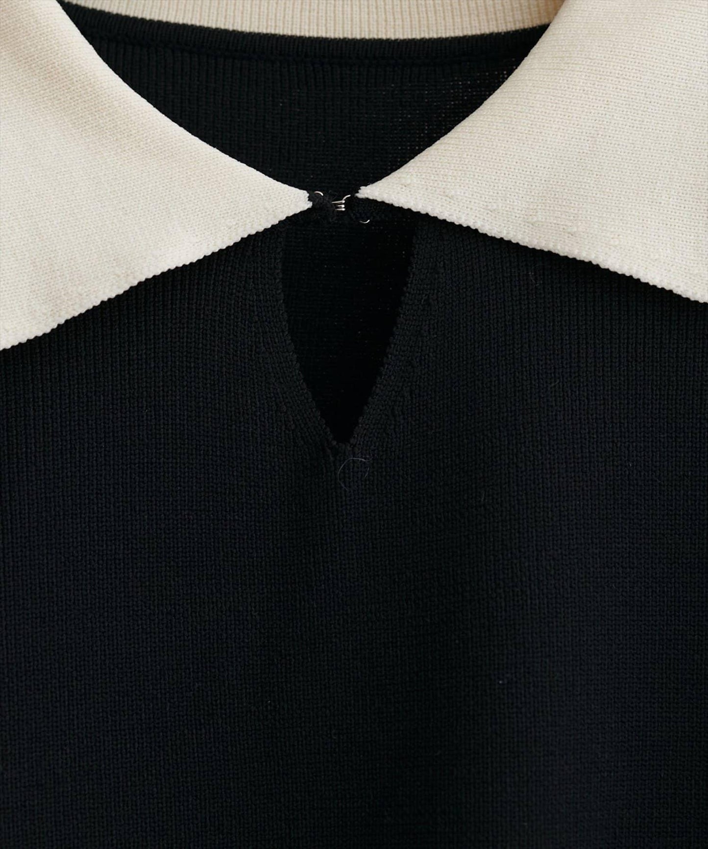 拼色翻領針織連衣裙