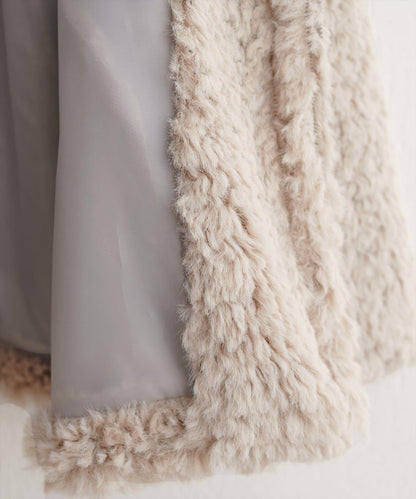 拼色仿羊羔絨中長款大衣