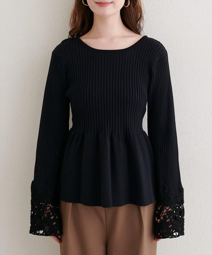 袖部蕾絲荷葉邊針織衫
