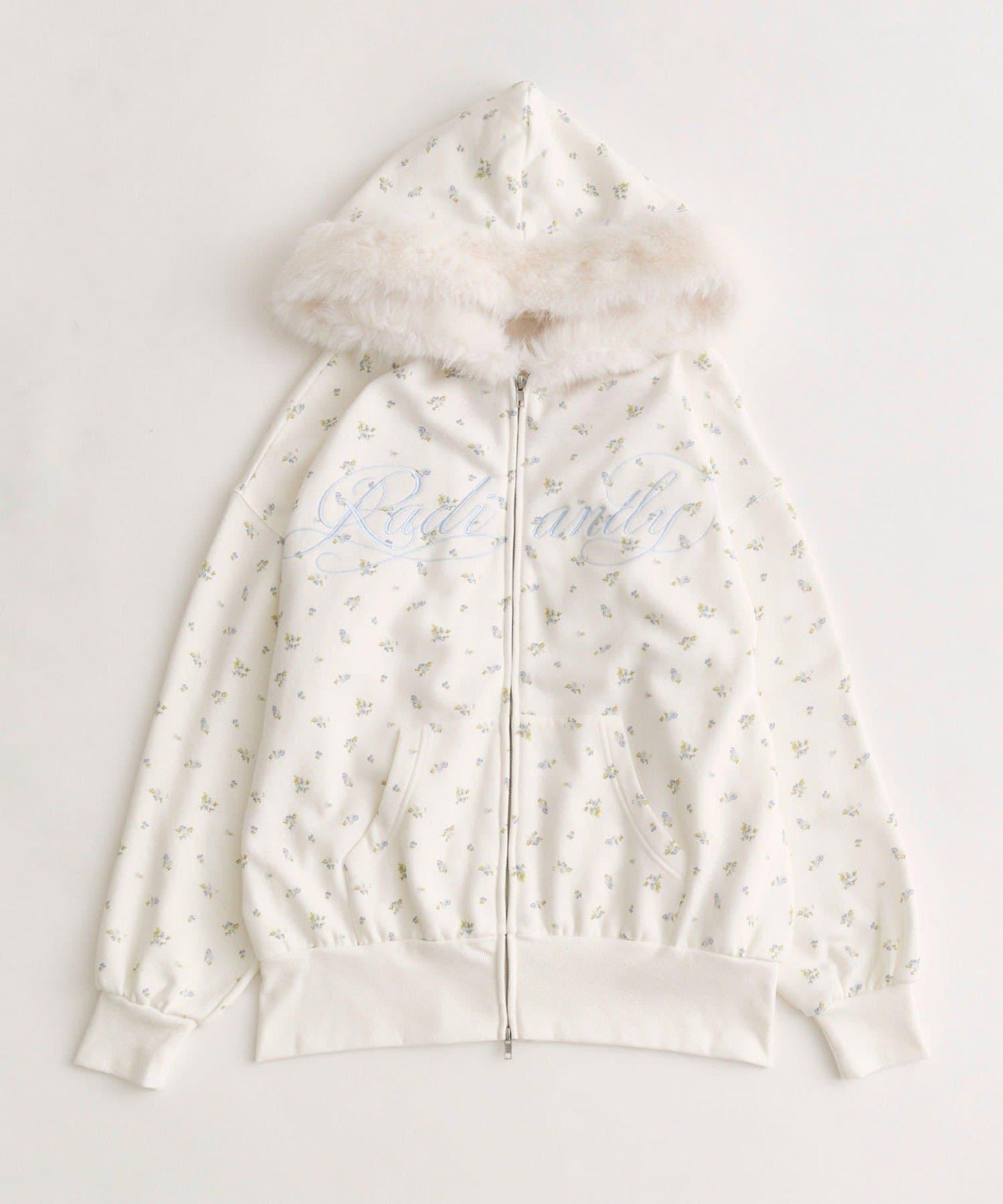 帶標誌刺繡毛絨連帽拉鍊衛衣