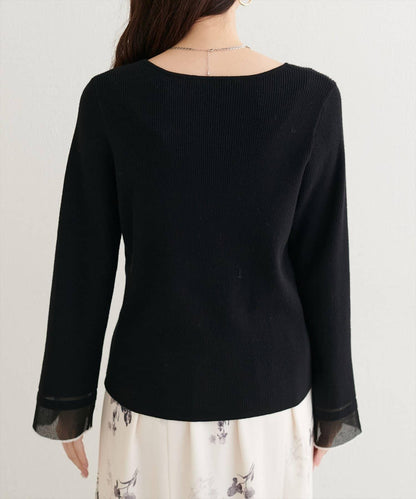 袖口透視喇叭袖針織衫