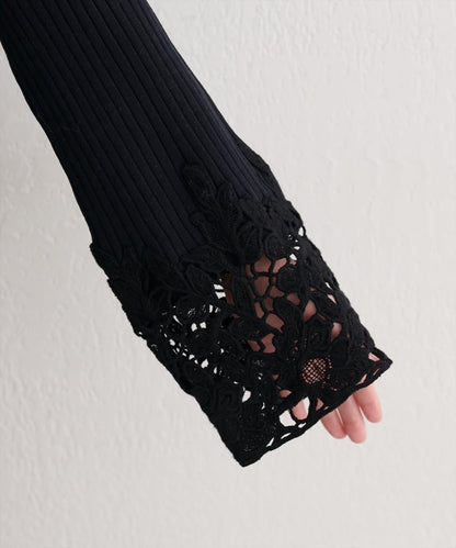 袖部蕾絲荷葉邊針織衫