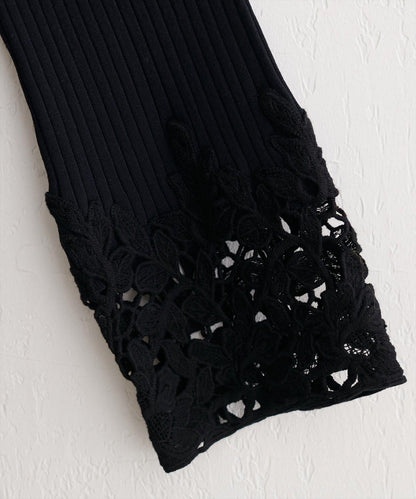 袖部蕾絲荷葉邊針織衫