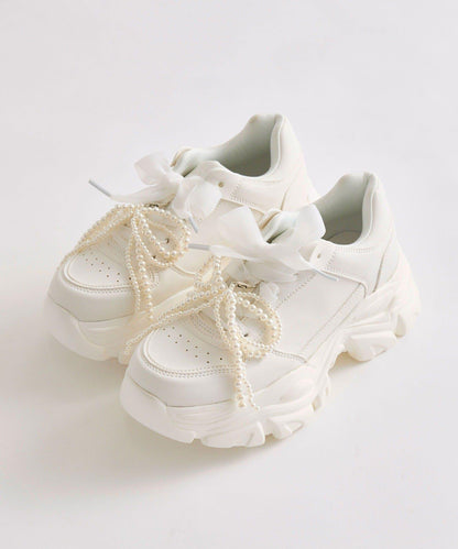 珍珠蝴蝶結掛飾休閒鞋