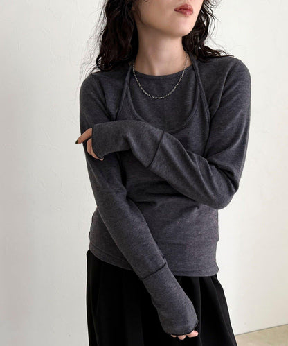 吊帶背心疊穿長袖T恤套裝