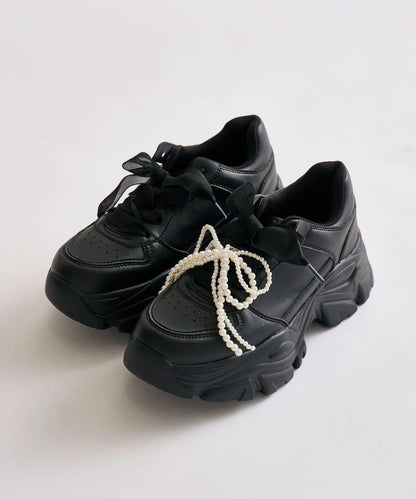 珍珠蝴蝶結掛飾休閒鞋