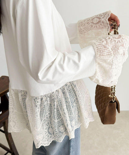 蕾絲拼接長袖T恤