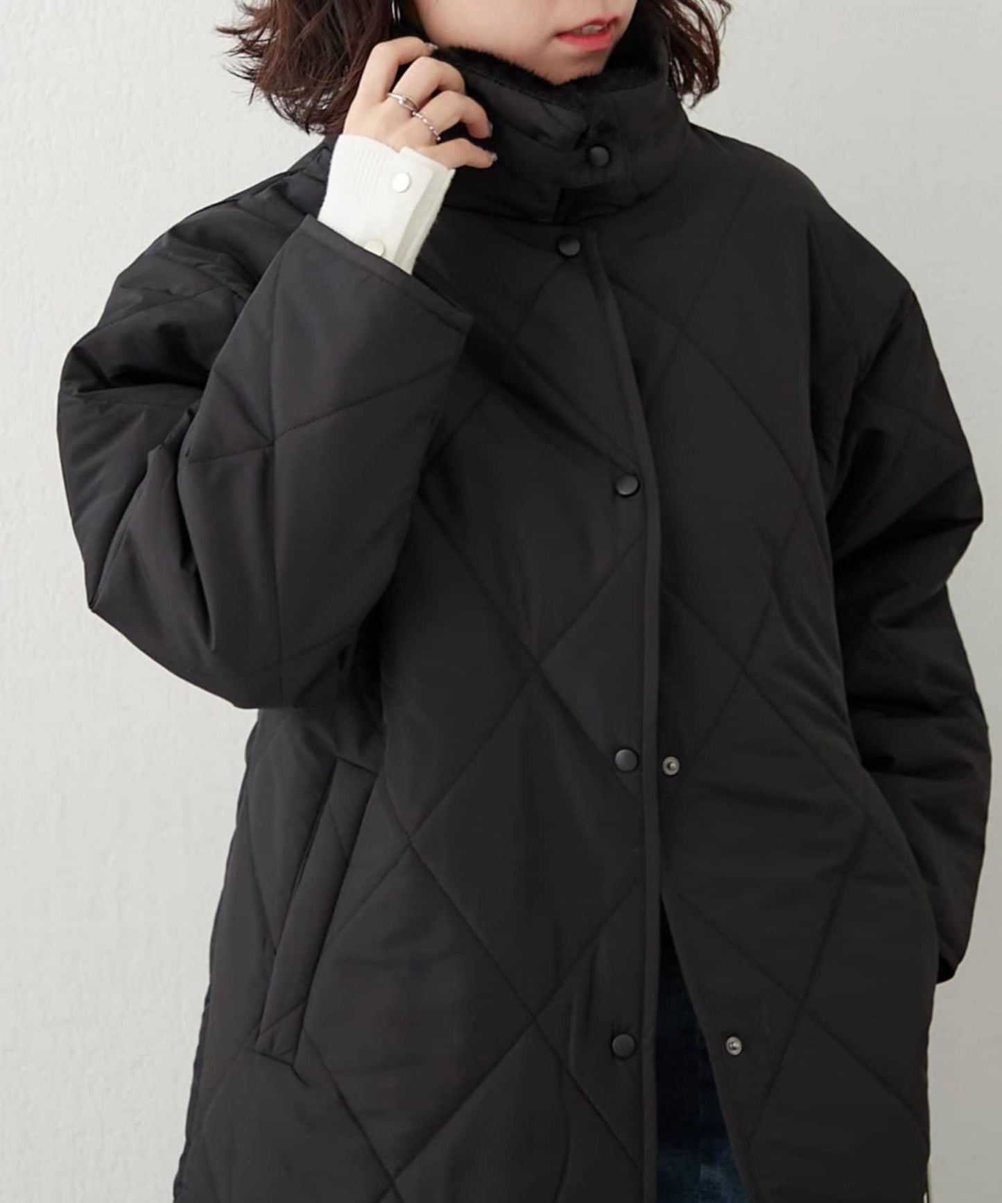 毛絨領拼接棉服