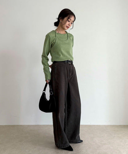 吊帶背心疊穿長袖T恤套裝