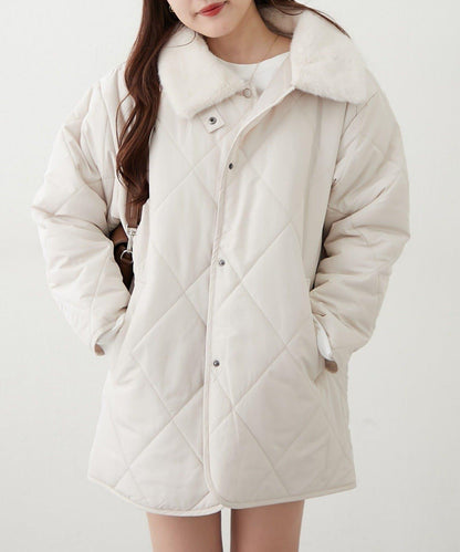 毛絨領拼接棉服