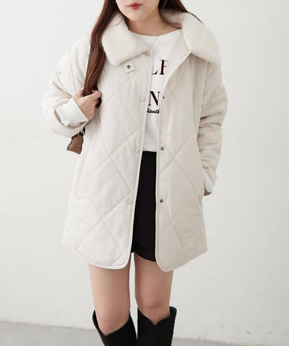 毛絨領拼接棉服