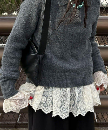 蕾絲拼接長袖T恤