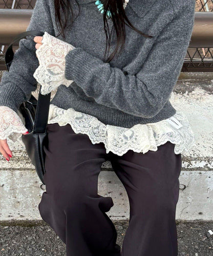 蕾絲拼接長袖T恤