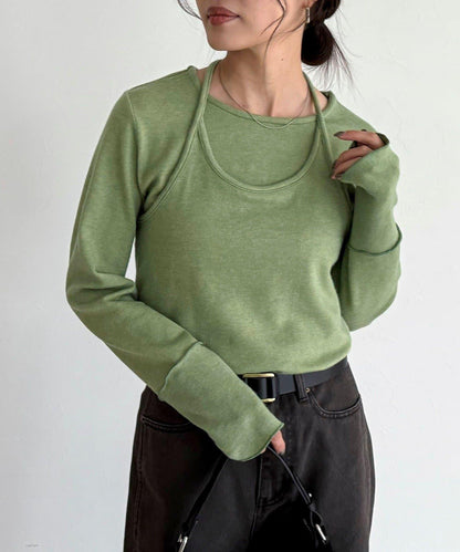 吊帶背心疊穿長袖T恤套裝