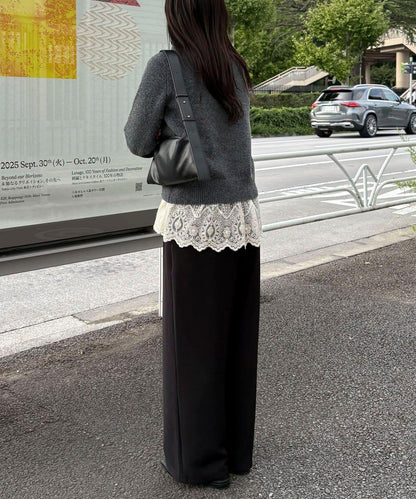 蕾絲拼接長袖T恤