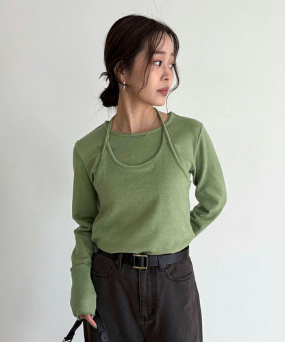 吊帶背心疊穿長袖T恤套裝