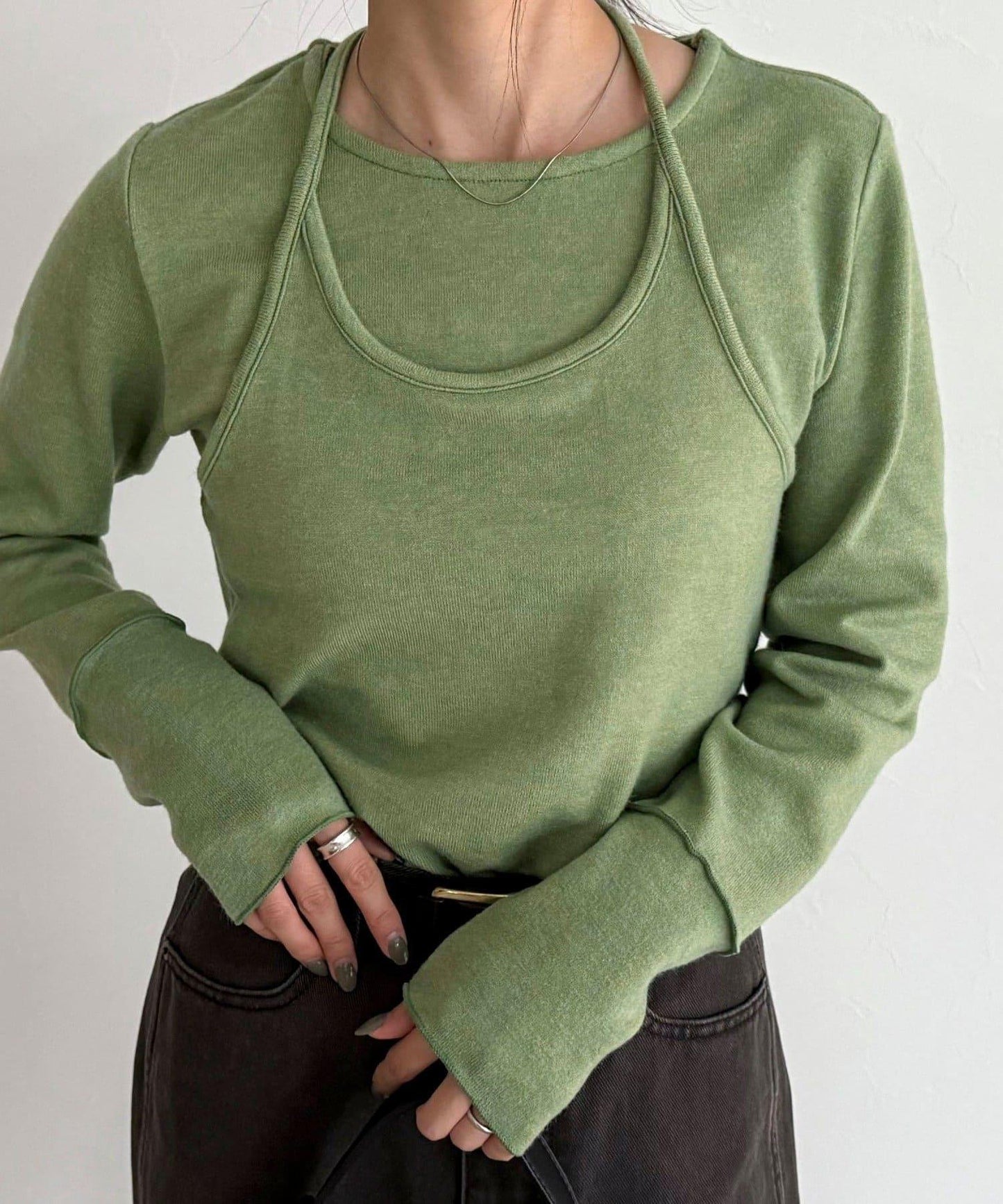 吊帶背心疊穿長袖T恤套裝