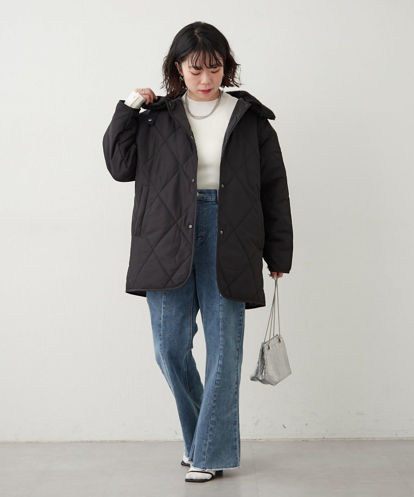 毛絨領拼接棉服