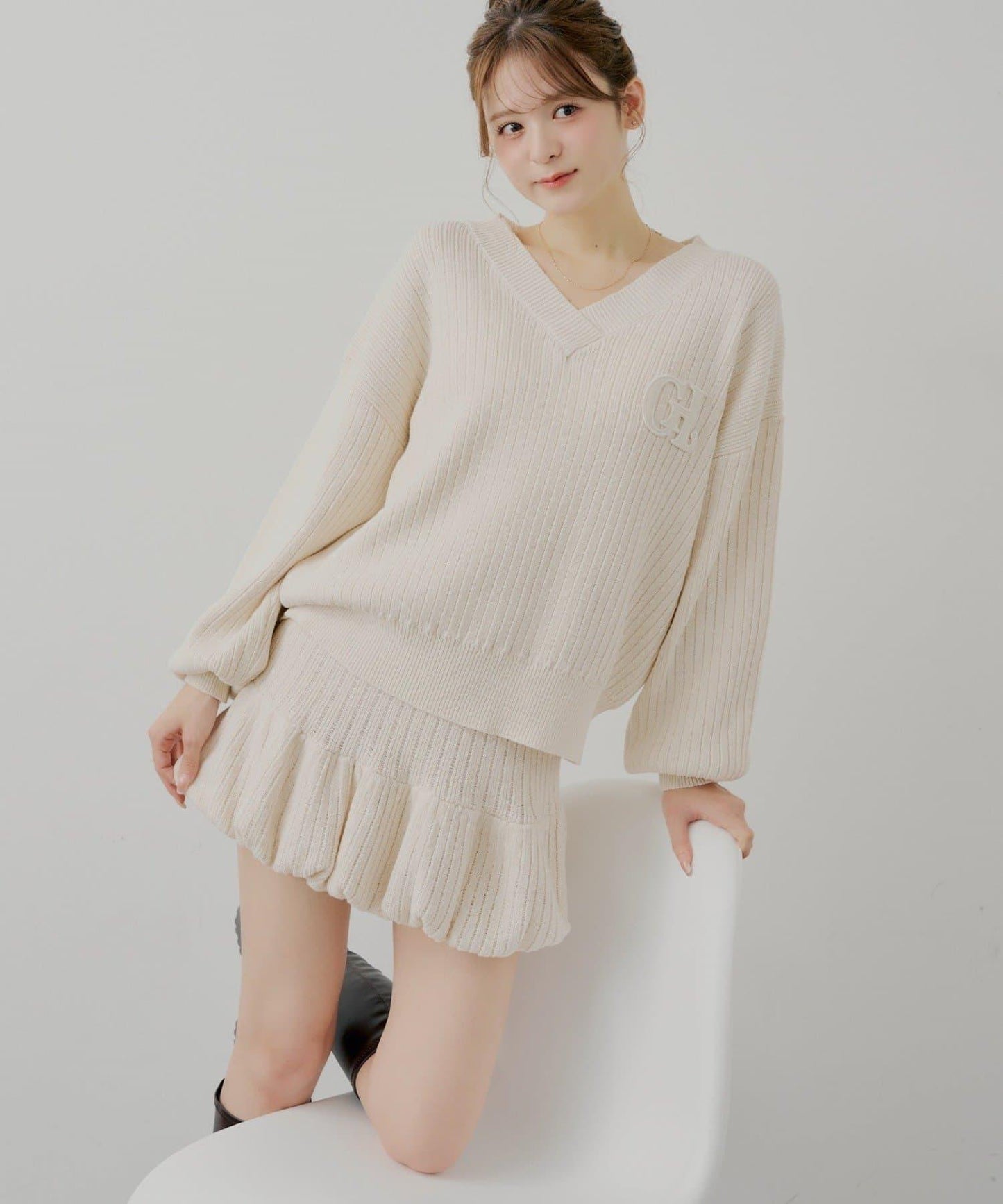 針織泡泡袖迷你裙