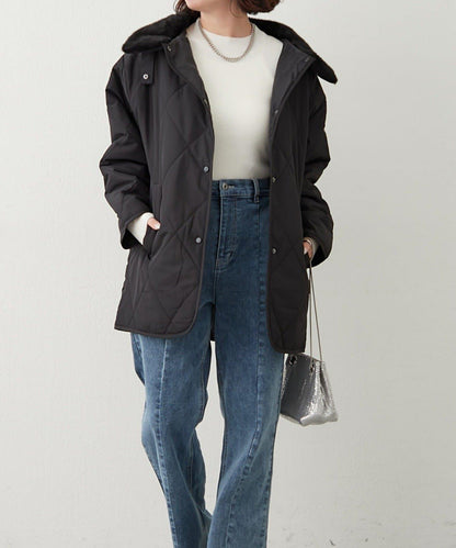 毛絨領拼接棉服