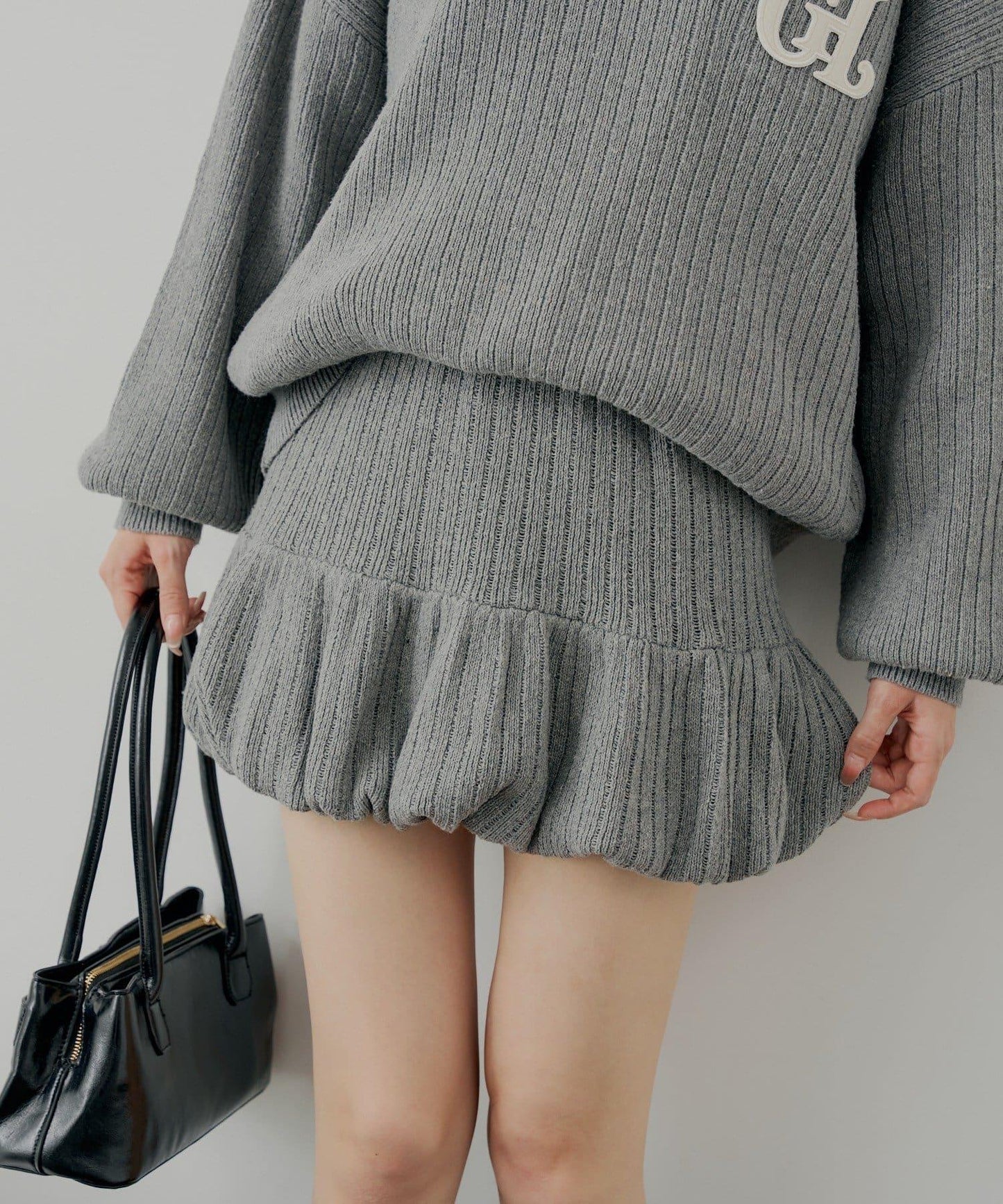 針織泡泡袖迷你裙