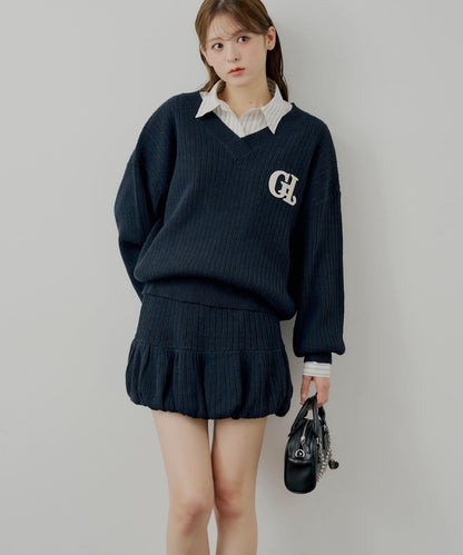 針織泡泡袖迷你裙