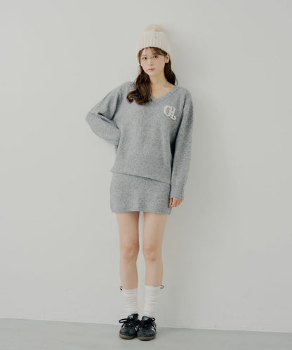 胸部標誌V領寬鬆針織衫