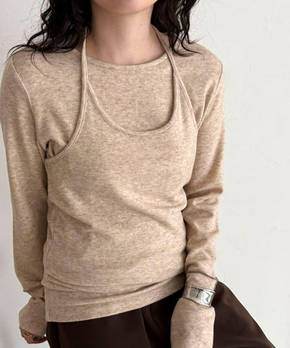 吊帶背心疊穿長袖T恤套裝