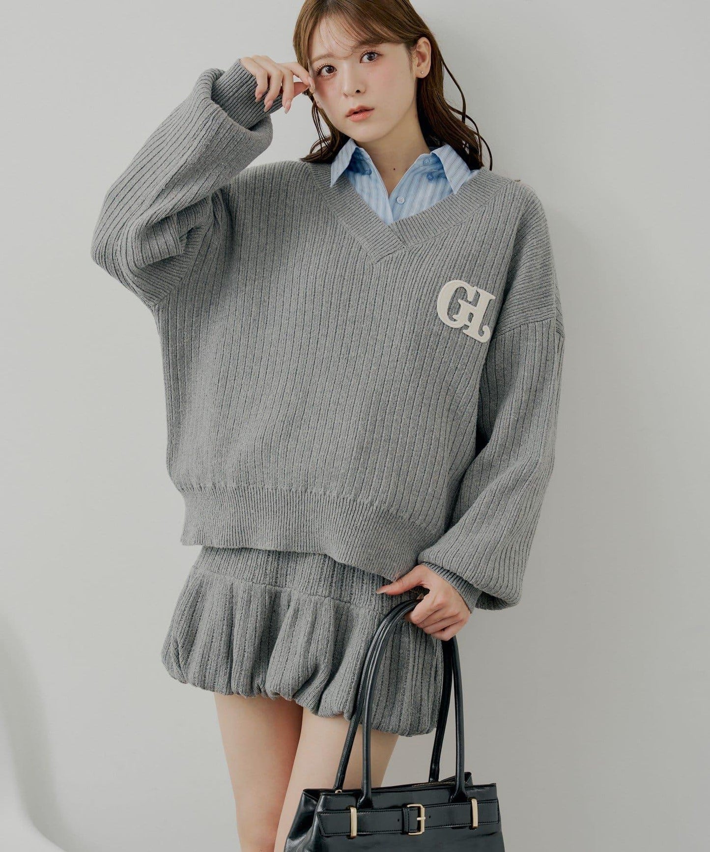 針織泡泡袖迷你裙