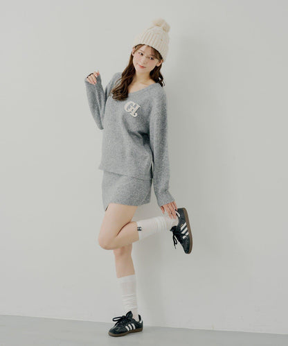 胸部標誌V領寬鬆針織衫