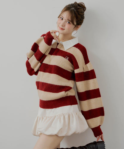 寬鬆條紋橄欖球針織衫