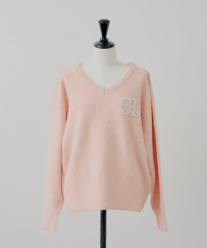 胸部標誌V領寬鬆針織衫