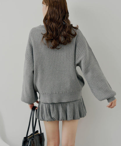 針織泡泡袖迷你裙