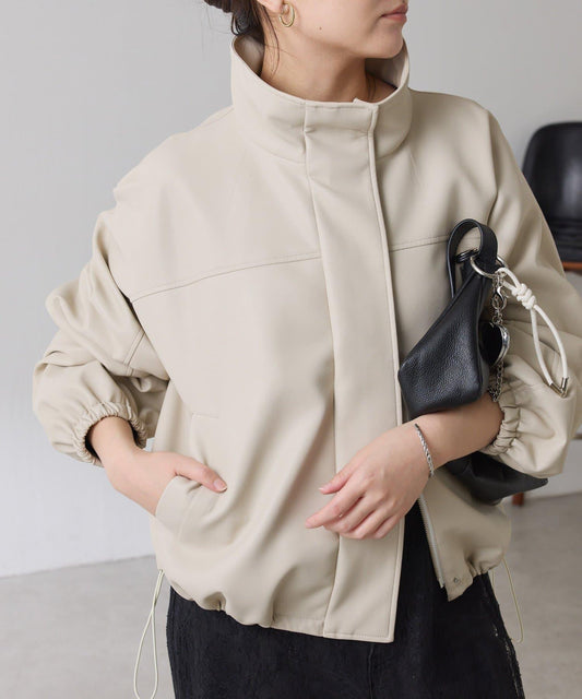 皮革質感立領夾克