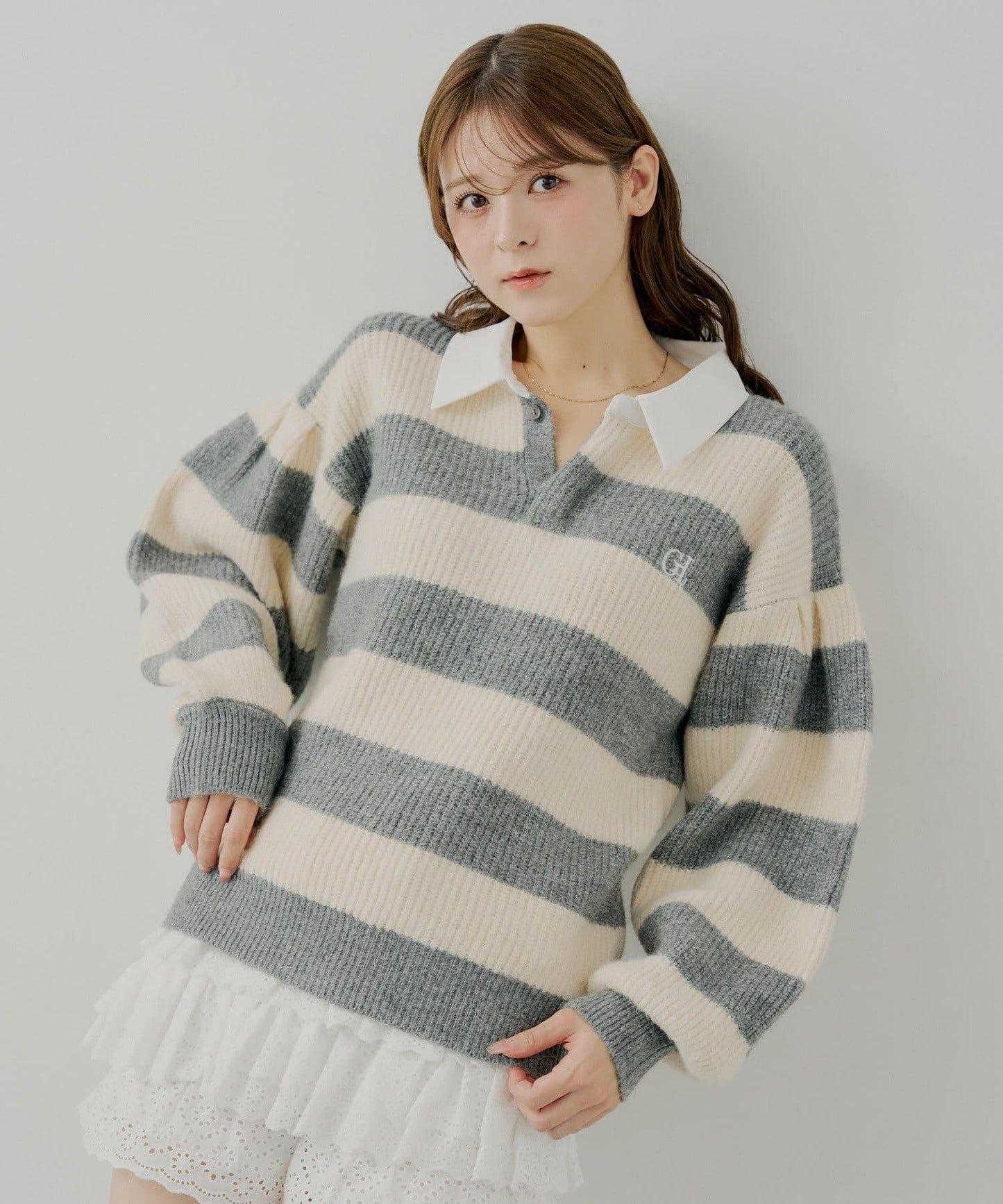寬鬆條紋橄欖球針織衫
