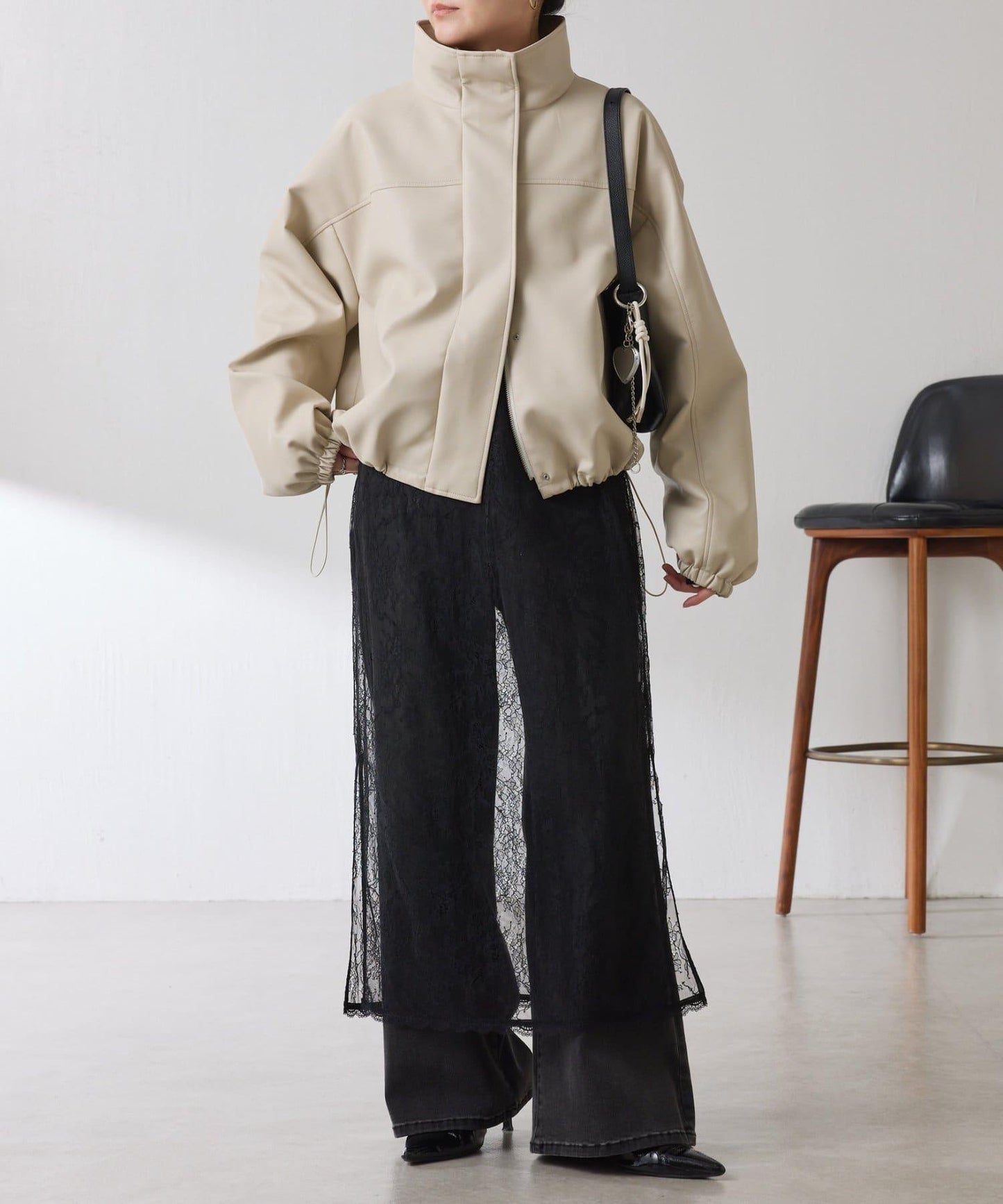 皮革質感立領夾克