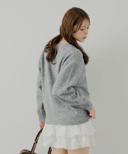 胸部標誌V領寬鬆針織衫